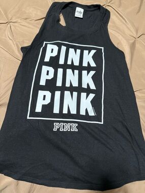 PINK Black Graphic Tank Top with White Logo